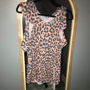 Pink and Blue Cold Shoulder Leopard Print Top SZ-L